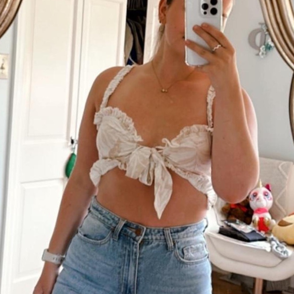 Ocean Drive Ivory Tie-Front Crop Top